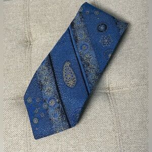 Guy Laroche Diffusion Tie Men's Blue Gold Floral Silk Necktie Handmade In Canada